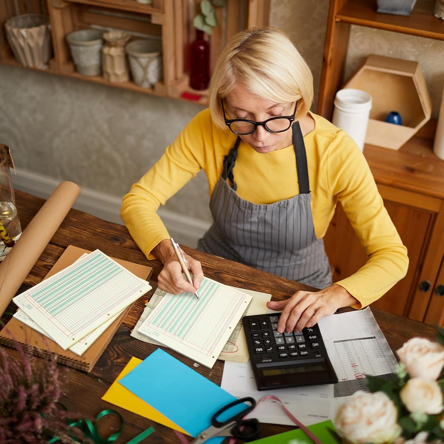 Fulmoon 5 Pack 250 Sheets Ledger Paper Accounting Columnar Pads 3 Hole Analysis Accounting Ledger Book for Business, 50 Sheets/Pack, Single Page Format, Green(8.5 x 11 Inch,4 Columnar)