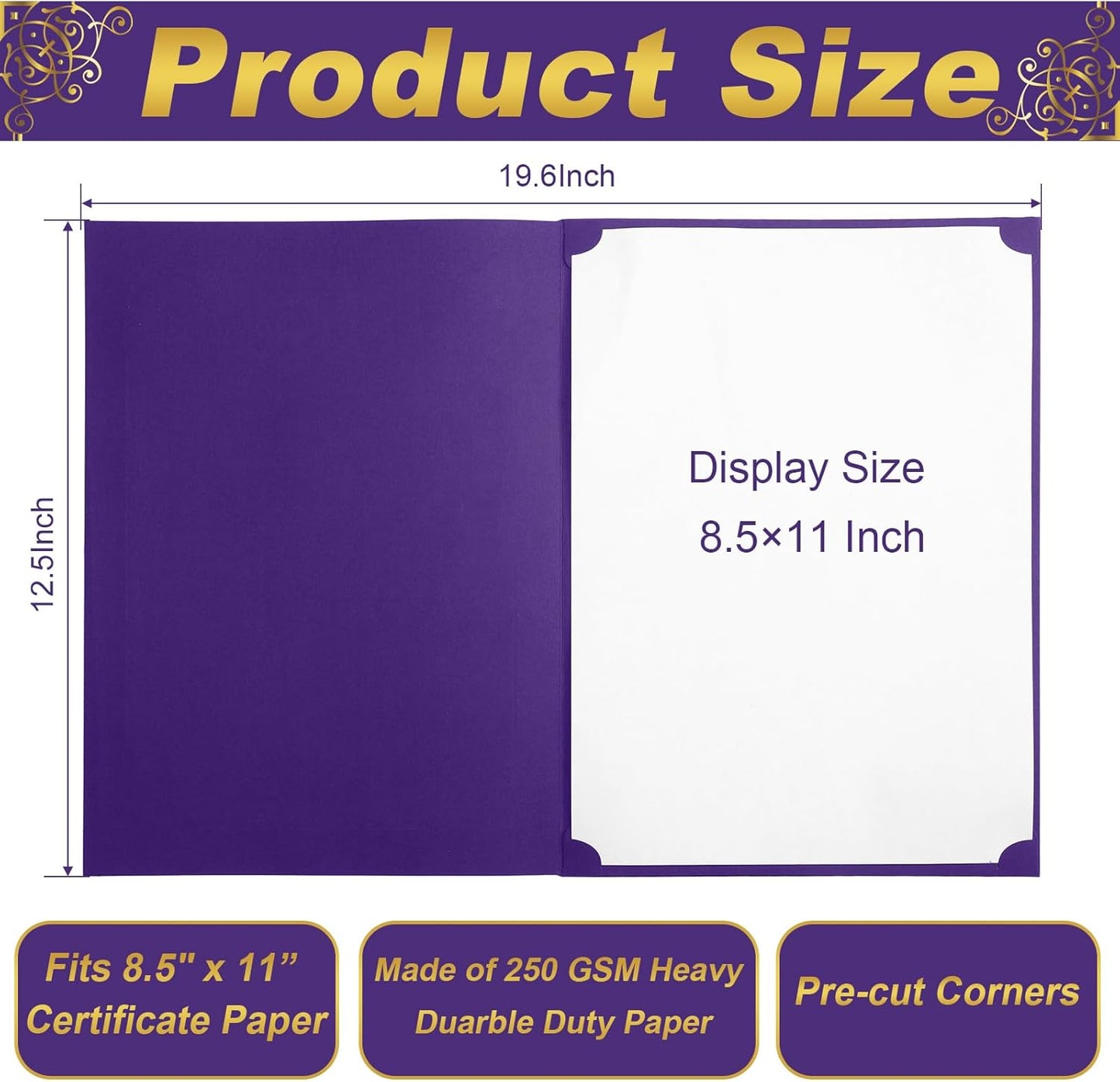 Fainne 120 Packs Certificate Holders Bulk, Diploma Covers Gold Foil Border, Document Covers for Letter Size 8.5x11 Award Certificates, Cardstock, Document Papers, Paper Card Stock(Purple)
