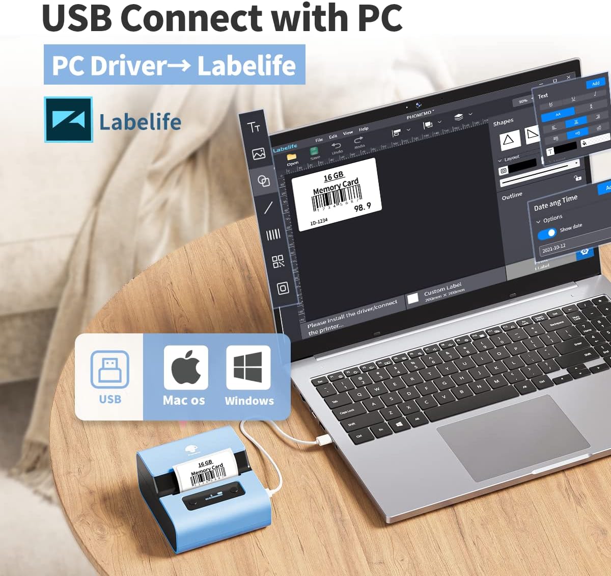 Phomemo Label Makers- M221 Brcode Label Printer 3 Inch Bluetooth Label Maker Machine for Barcode, Address, Logo, Mailing, Stickers, Small Business, Home, Office, Blue