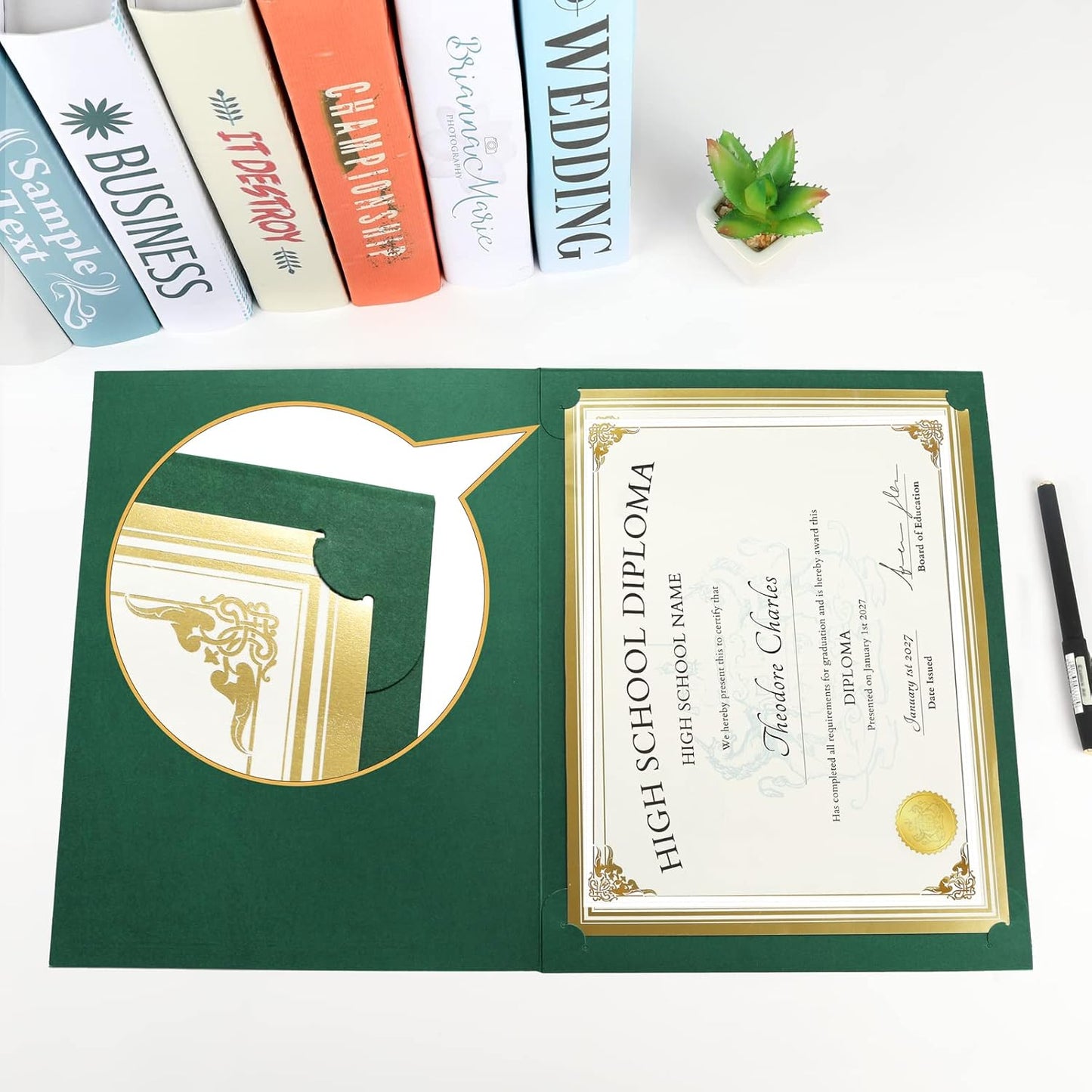 SUNEE 30 Packs Green Certificate Holders for 8.5x11 Award Certificates, Certificate Covers with Gold Foil Border