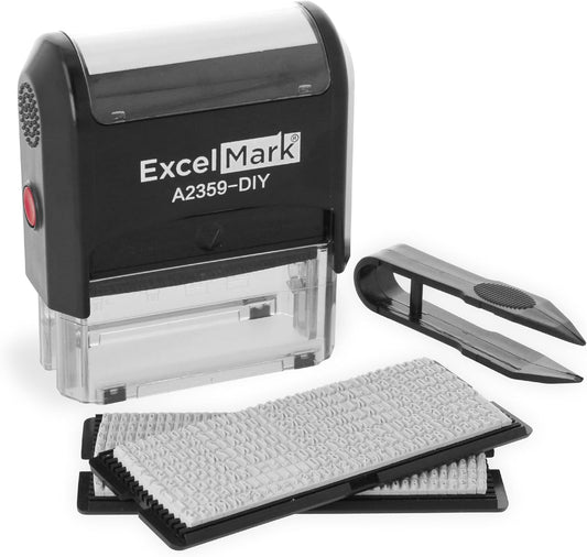 ExcelMark Self-Inking DIY Custom Rubber Stamp Kit - Personalized Stamper for Business or Home - Address Stamp, Message Stamp, and More (Black)