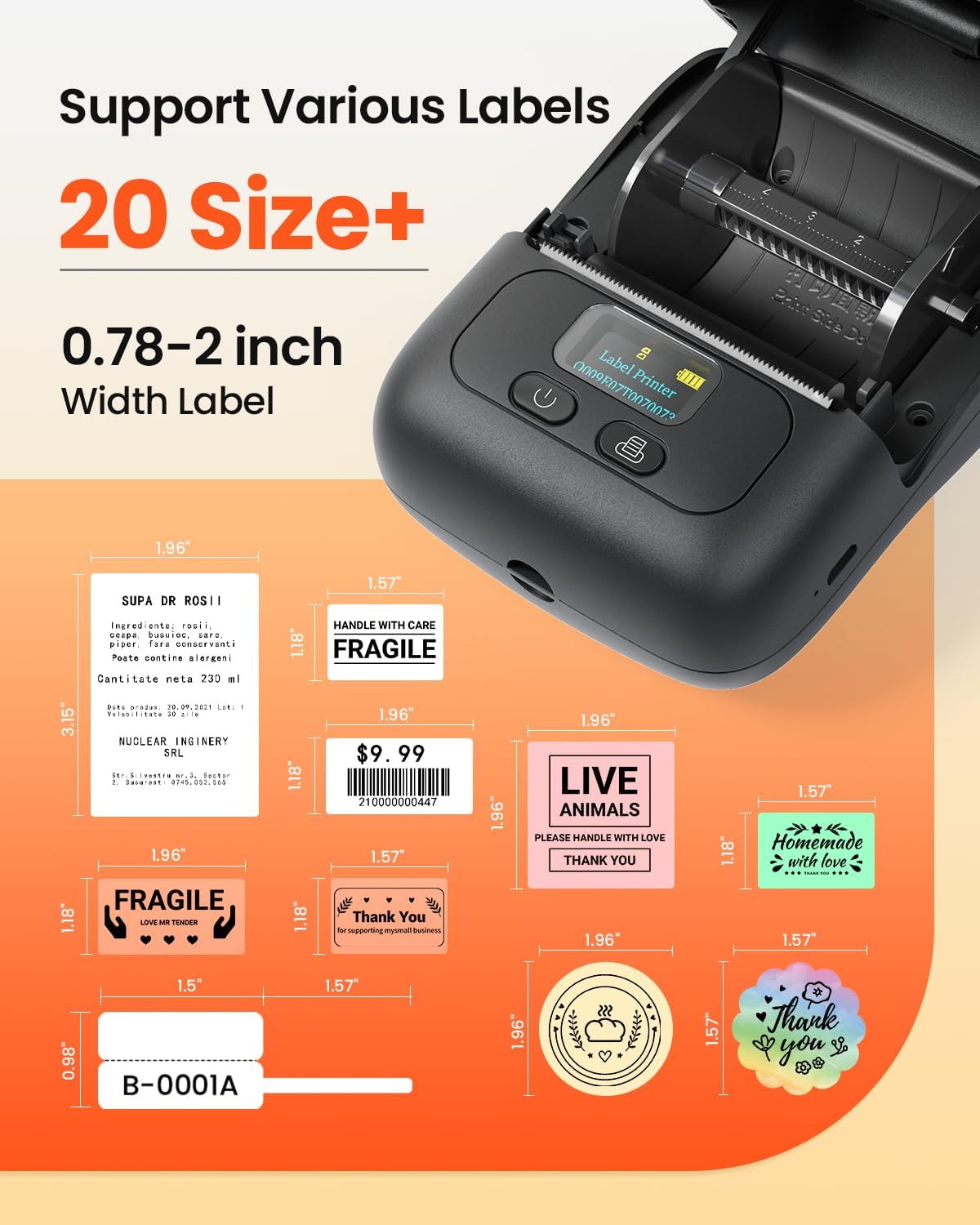 Phomemo M110 Label Printer - Bluetooth No Ink Printer with 3 Tapes, Mini Portable Barcode Label Printer for Retail, Address, Barcode, Home, for PC/Mac, iOS/Android, Ebony Black