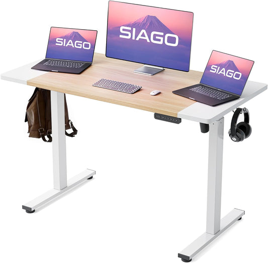 SIAGO Electric Standing Desk Adjustable - 48 x 24 Inch Sit Stand up Desk with Cable Management - 3 Memory Preset Adjustable Height Table