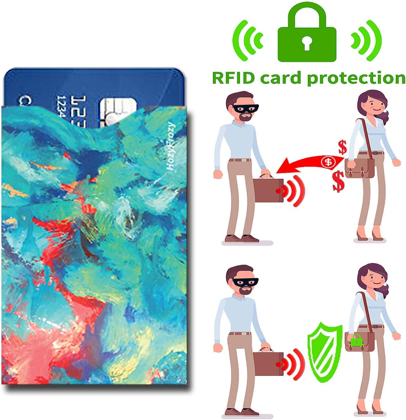 8 RFID Blocking Sleeves, Credit Card Protector, Anti-Theft Credit Card Holder, Easy to Recognize, Vivid Color Prints