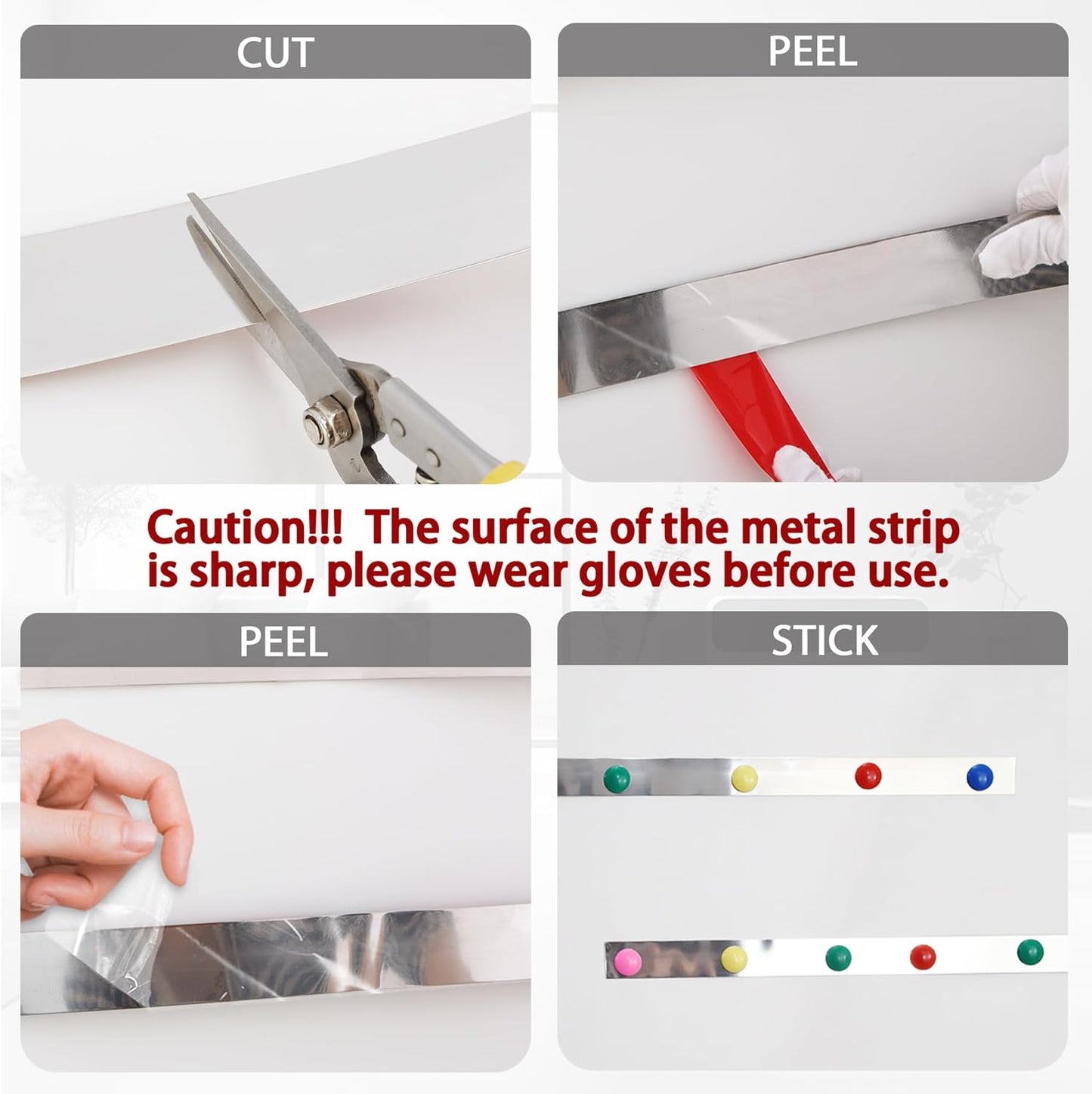 Flexible Self Adhesive Metal Strip for Magnet, Strong Peel and Stick Ferrous Tape Roll with 50pcs Magnets for Workshop, Office, School and Home Decoration (Shiny Silver, 16.4ft x 1.6inch)