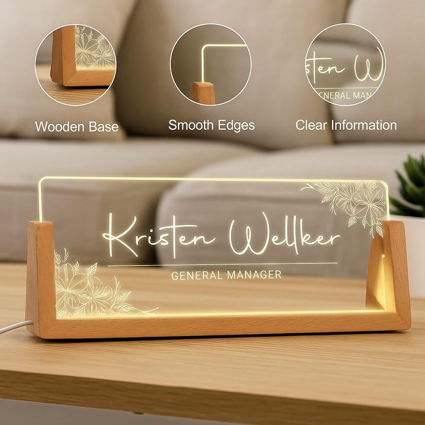 Desk Name Plate Personalized Custom Light Up Office Name Plate Customized Acrylic Name Plates for Desks Personalized Gifts Office Decor for Boss Coworkers Teacher Employee Appreciation Gifts (Design2)