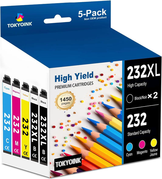 232XL Ink Cartridges Combo Pack Remanufactured Replacement for 232 Ink Cartridge 232 XL T232XL for WF-2930, WF-2950, XP-4200, XP-4205 Printer Ink (2 Black, Cyan, Yellow, Magenta 5 Pack)