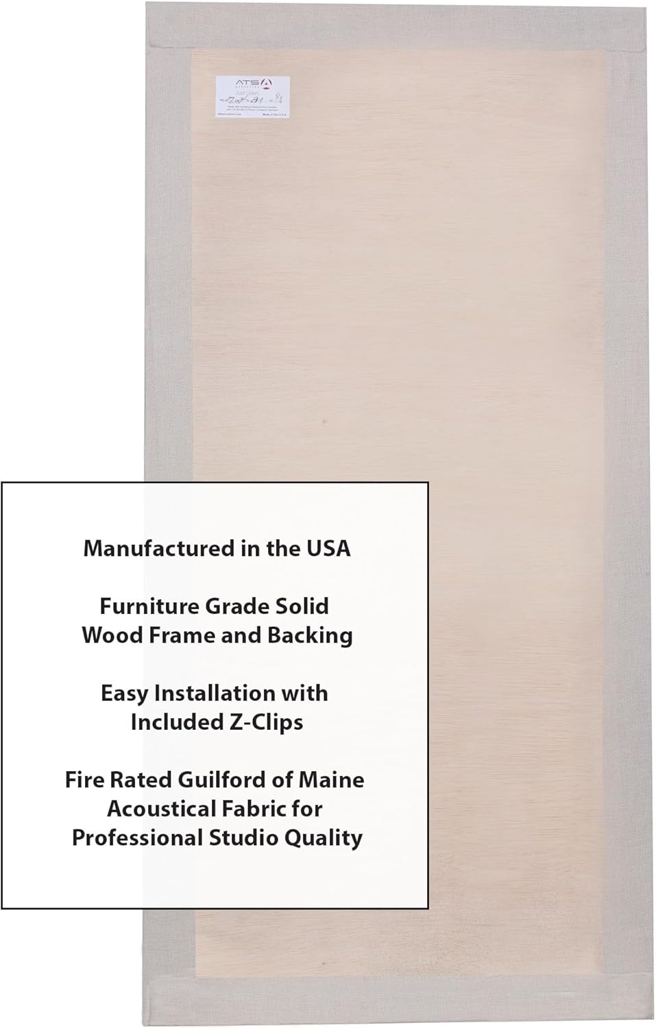 ATS Acoustics Sound Absorbing Acoustic Panel Fire Rated Professional Studio Quality 24" x 48" x 2" (Linen)