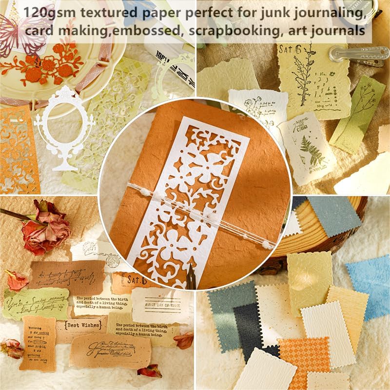 80 Sheets Textured Scrapbook Paper Packs, Assorted Color 120gsm Collage Paper Craft for Art, Scrapbooking, Junk Journals, Card Making, Mixed Media, Journaling, A6 Size