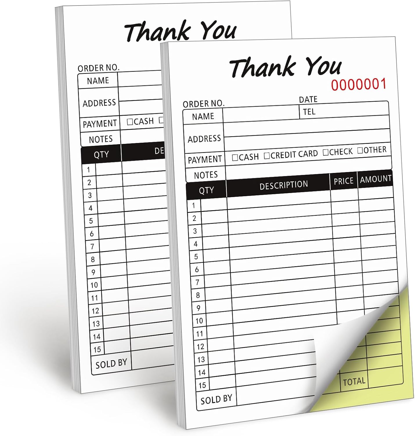 Receipt Book with Cardboard 2-Part Carbonless, Order Forms for Small Business