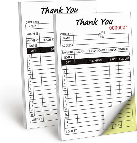 Receipt Book with Cardboard 2-Part Carbonless, Order Forms for Small Business