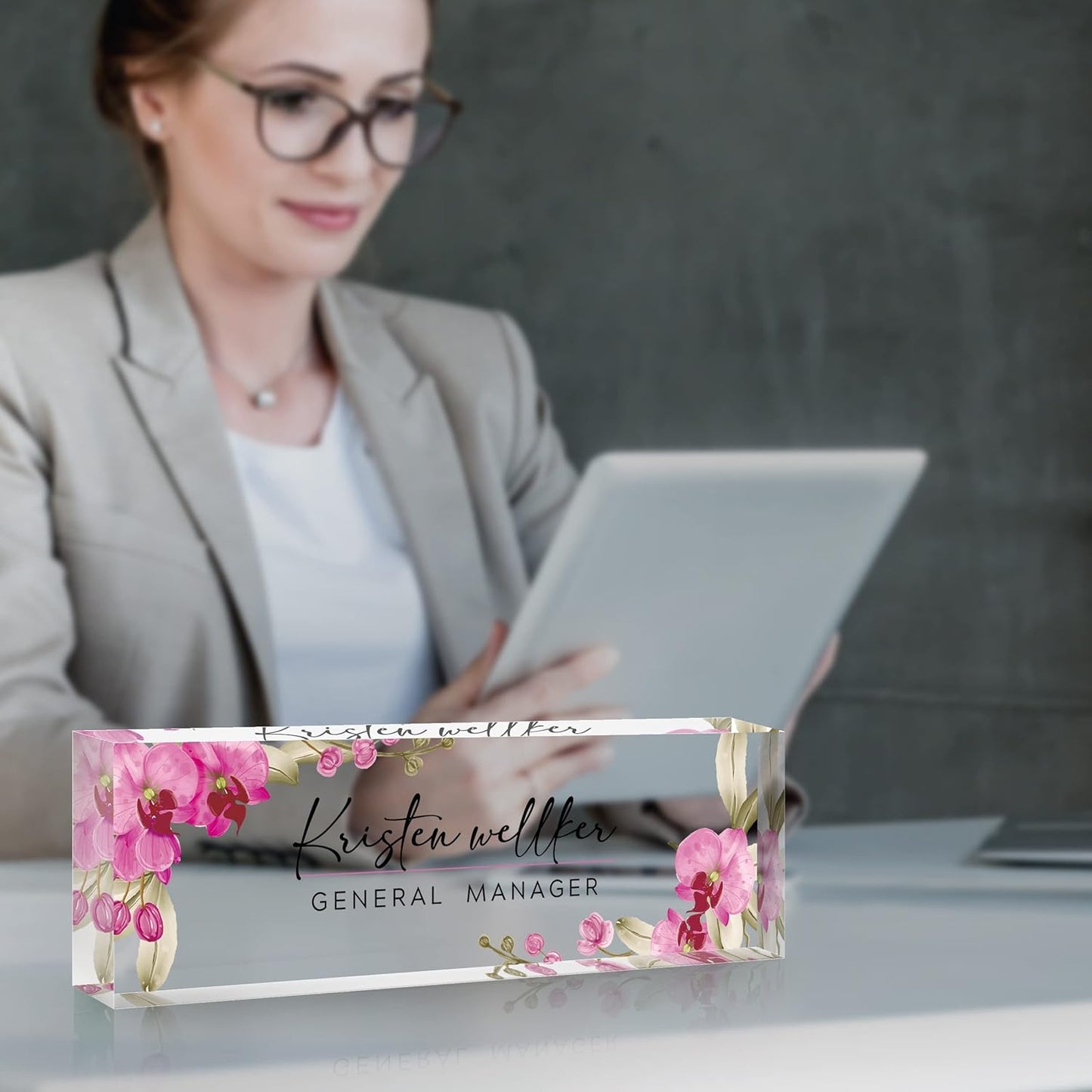 Custom Name Plate for Desk | Personalized Desk Name Plate | Personalized Boss Employee Appreciation Gifts | Acrylic Name Plate Office Desk Accessories (C-Butterfly Orchid)