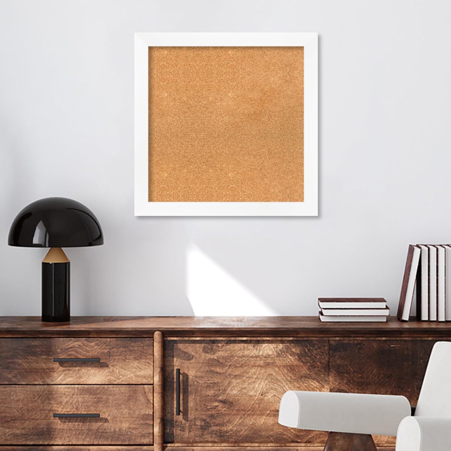 Amanti Art Natural Cork Board for Wall, 25x25 Vision Board with White Frame, Medium Corkboard Office Decor for Home Organization, Modern Corkboard Pinboard to Display Items for Home Organization in