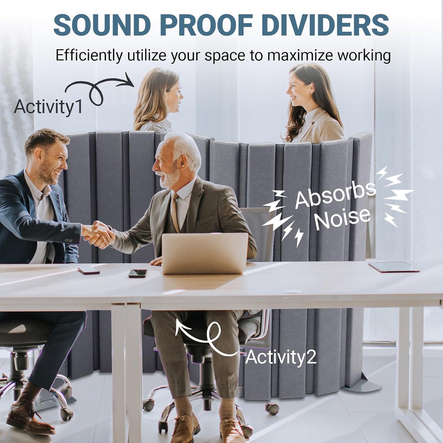 Soundproof Room Divider Panel, Foldable Acoustic Partition Wall with Stand and Straps, Freestanding Privacy Screen for Office Study Bedroom Studio Library, Grey(48" X 6')