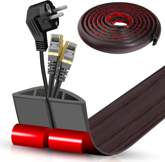 Floor Cord Cover Self Adhesive Cord Hider,10FT Cable Management, Extension Strip Protector for Wires, Prevent Cable Trips for Offices, Gyms, Exhibitions Cavity:0.51"(W) x 0.3"(H) Black Wood
