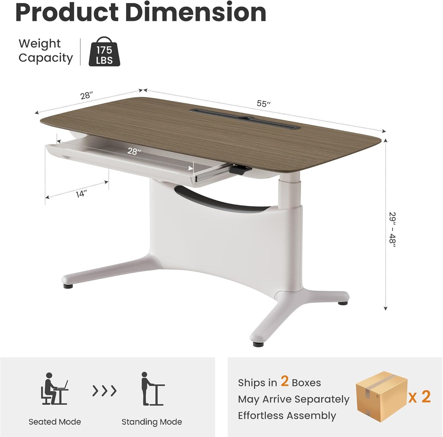 COLAMY Electric Adjustable Standing Desk – 48 x 28 Inch Sit Stand Desk with Drawer & Cable Management, Dual Motor Lift System, Ergonomic Footrest, Home Office Table (Veneer Desktop, Walnut + White)