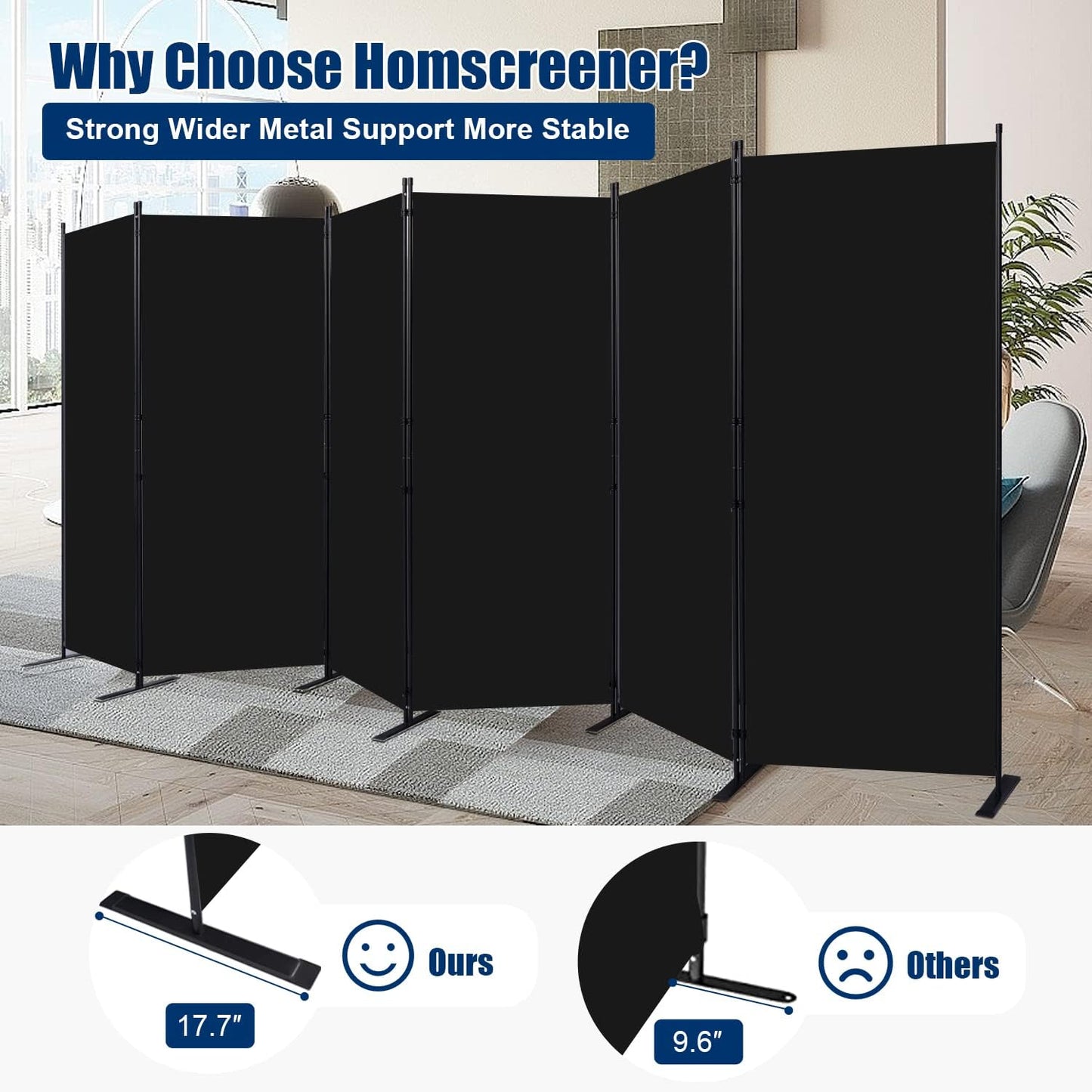 Room Divider 6FT Portable Room Dividers and Folding Privacy Screens, 204'' W Fabric Divider for Room Separation, 6 Panel Partition Room Dividers Freestanding Wall Divider Screen for Dorm Studio Office