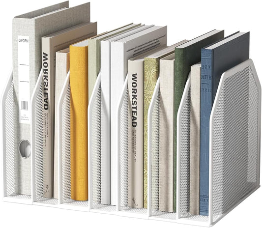 Vertical File Organizer for Desk - Metal Mesh File Holder with 7 Compartments, File Folder Rack & Document Storage Stand, File Sorter for Office/Home/School Use - 12.8" x 8.5" x 7.9"