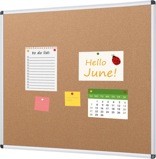 VIZ-PRO Cork Bulletin Board, 48 X 48 Inches, Wall-Mounted Corkboard with Silver Aluminium Frame for School, Office, and Home 4' X 4'