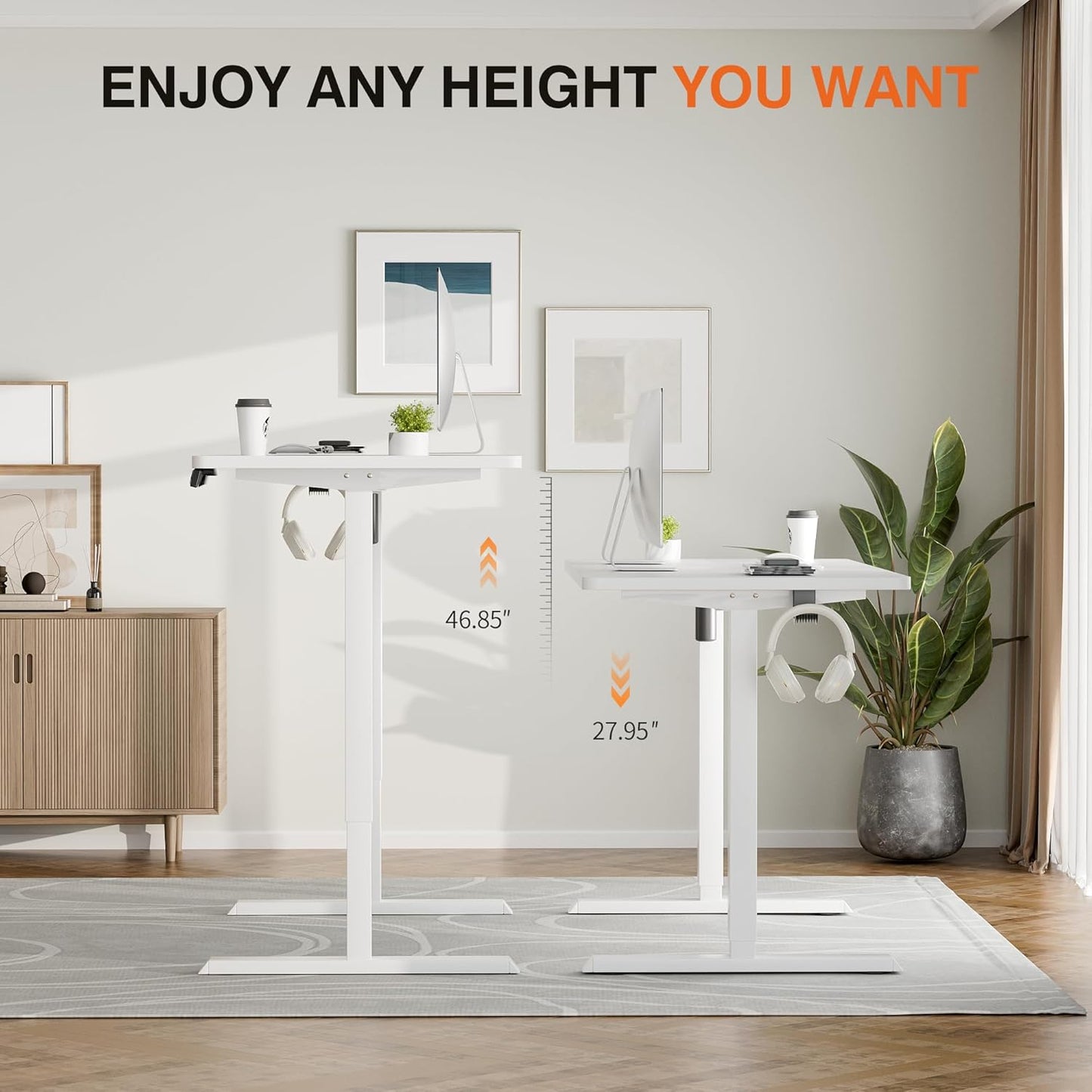 Furmax Electric Standing Desk, 47 x 24 Inches Height Adjustable Desk with Removable Casters, Home Office Computer Desk (White)