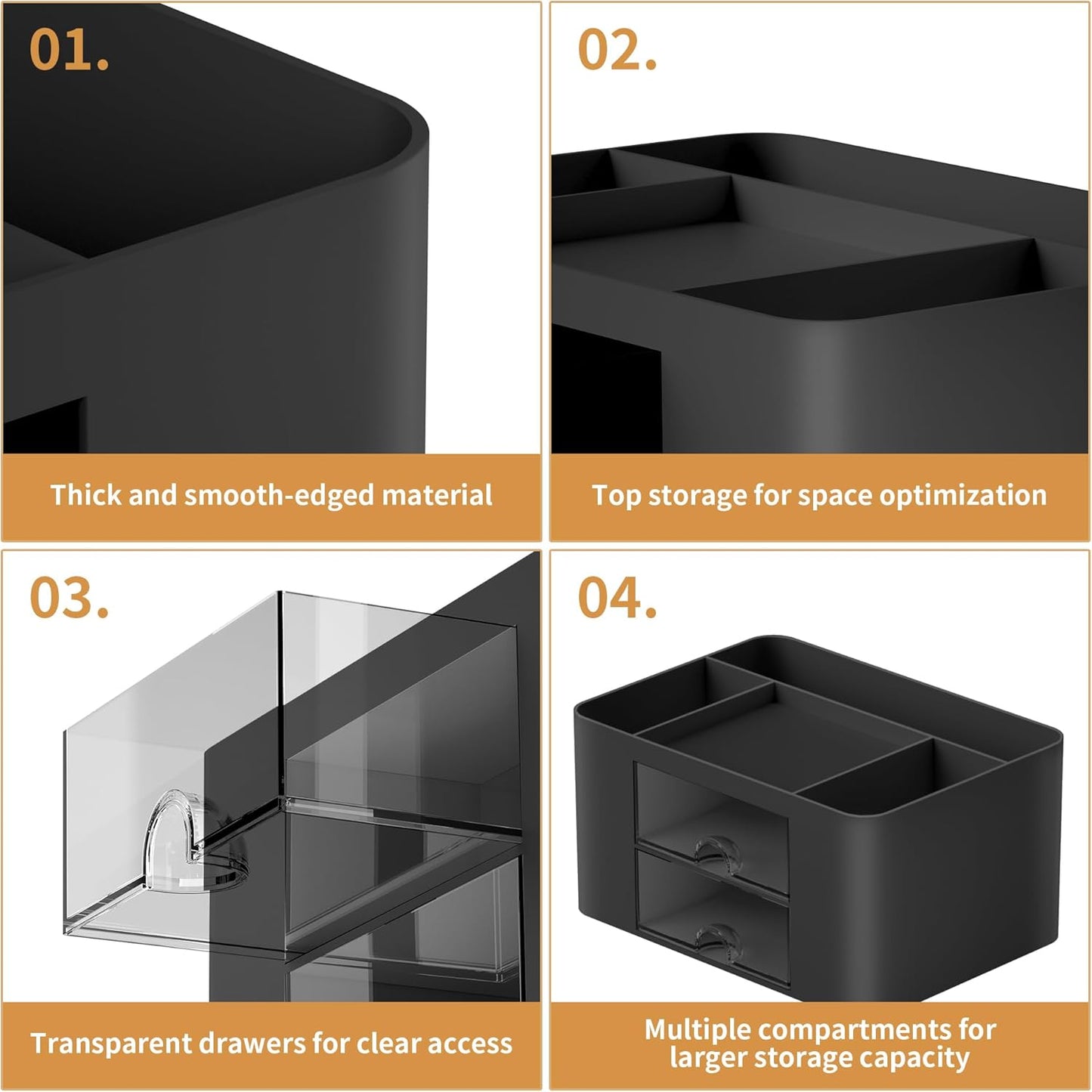 Marbrasse Pen Organizer with 2 Drawer, Multi-Functional Pencil Holder for Desk, Desk Organizers and Accessories with 5 Compartments + Drawer for Office Art Supplies (Black)