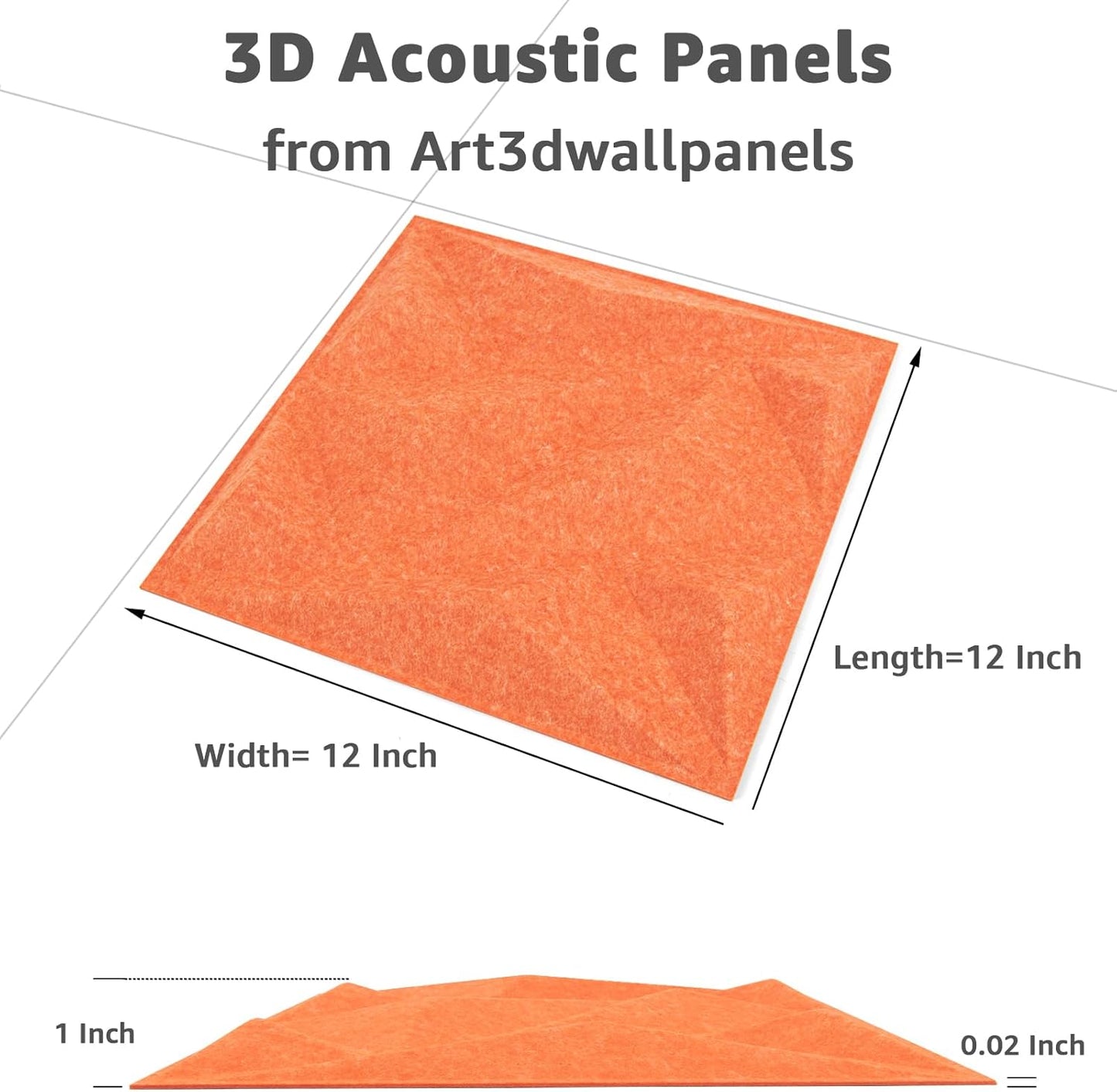 Art3dwallpanels Acoustic Panels 20 Pack Soundproof Wall Panels Sound Dampening Panels, 3D Wall Panels Sound Absorbing Panels, 12" X 12", Orange Red with Tape