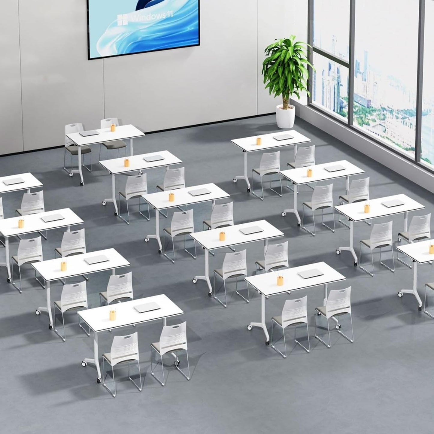 Folding Conference Room Table, Modern Mobile Training Table with Wheels, White Foldable Seminar Meeting Tables for Office Corporations (2pack 63in)