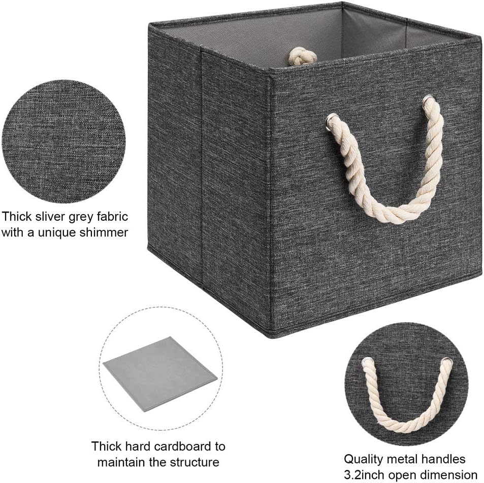 Gray Foldable Polyester Fabric Storage Bins Cube Organizers,10.5x10.5x11inch,for Organizing The Clutter In The Home or Office,Set of 4,Q-ST-59-4