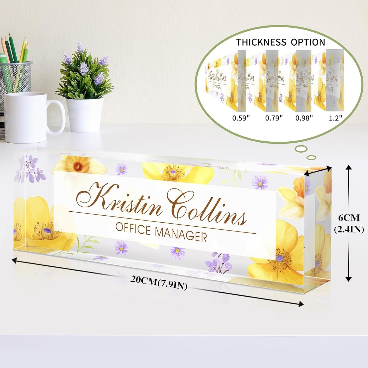 Custom Name Plate for Desk, Acrylic Office Decor For Women Men, Personalized Office Desk Accessories, Teacher Employee Appreciation Gifts For Social Worker Boss Coworkers (Flowers-4)