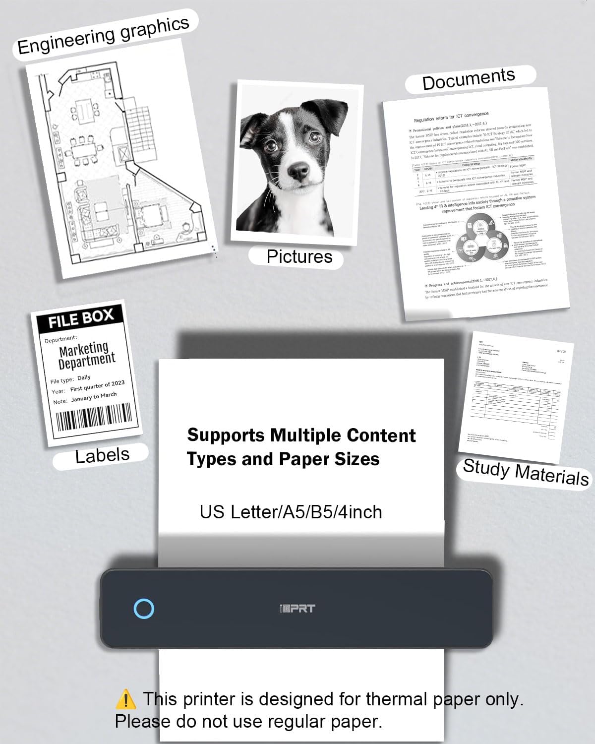 iDPRT Inkless Portable Printer for Travel, 300DPI Wireless Thermal Printer Support 8.5 x 11 Inch US Letter, A4, Small Bluetooth Printers Compatible with iOS, Android Laptop for Office Car Home, Black