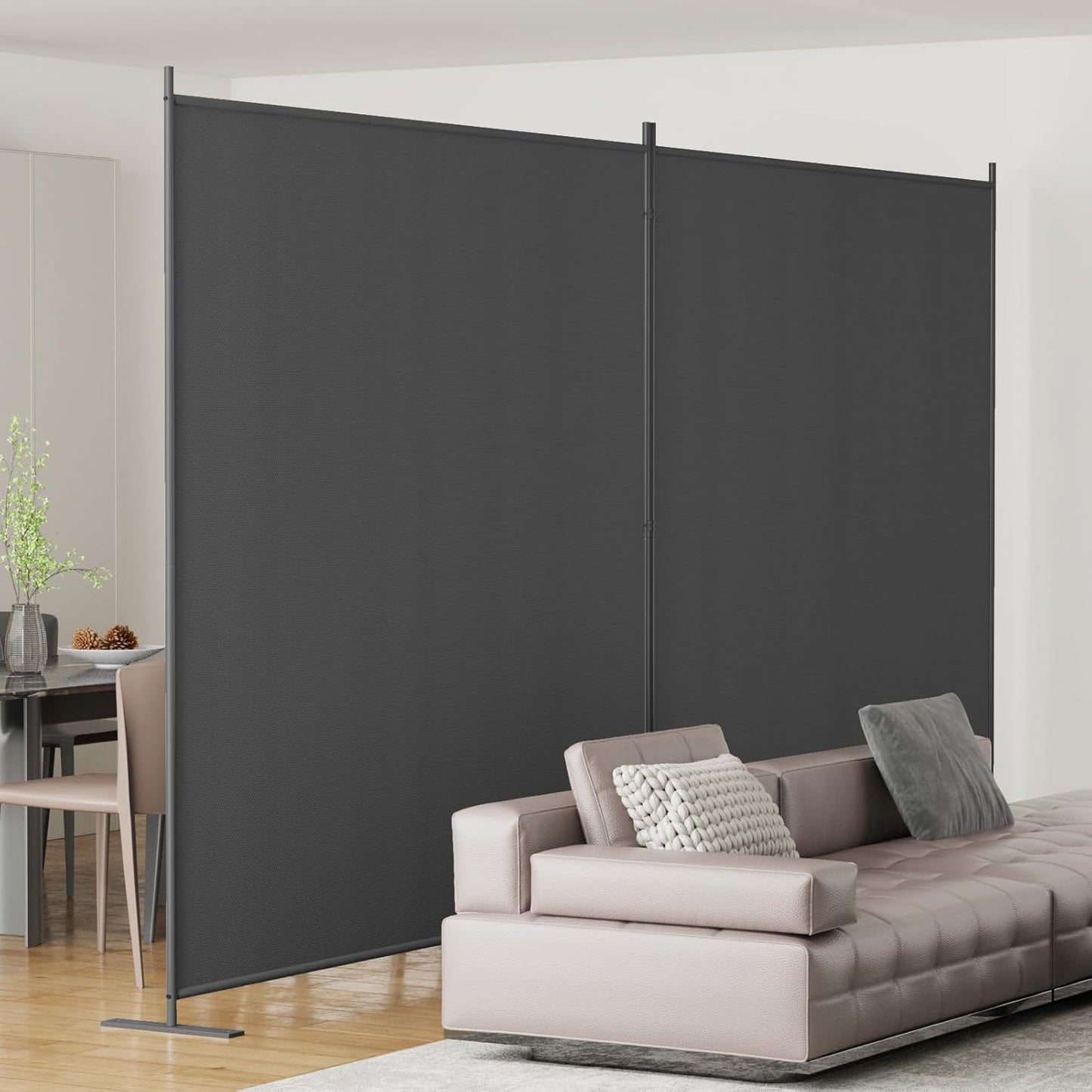 Helios&Hestia 2-Panel 6 ft Tall Indoor Folding Room Divider, Portable Privacy Screen, Freestanding Partition Separator, Temporary Wall Separation for Bedroom, Office, 142" W X 71" H, Dark Grey