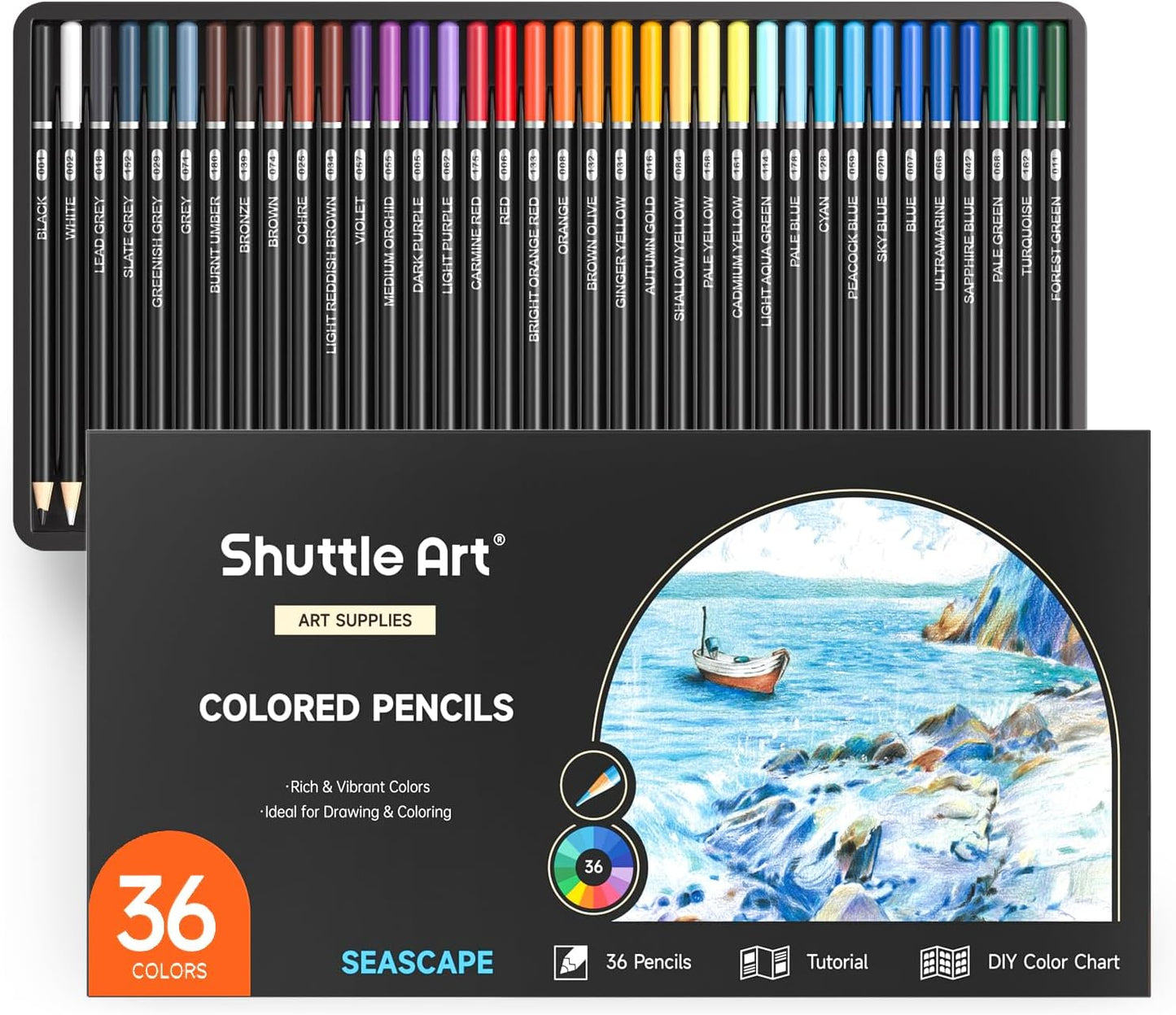 Shuttle Art 36 Colored Pencils, Seascape Themed Colored Pencils for Adult, Soft Core Color Pencils, Coloring Pencils for Adults Kids Artists Beginners Drawing Coloring Sketching