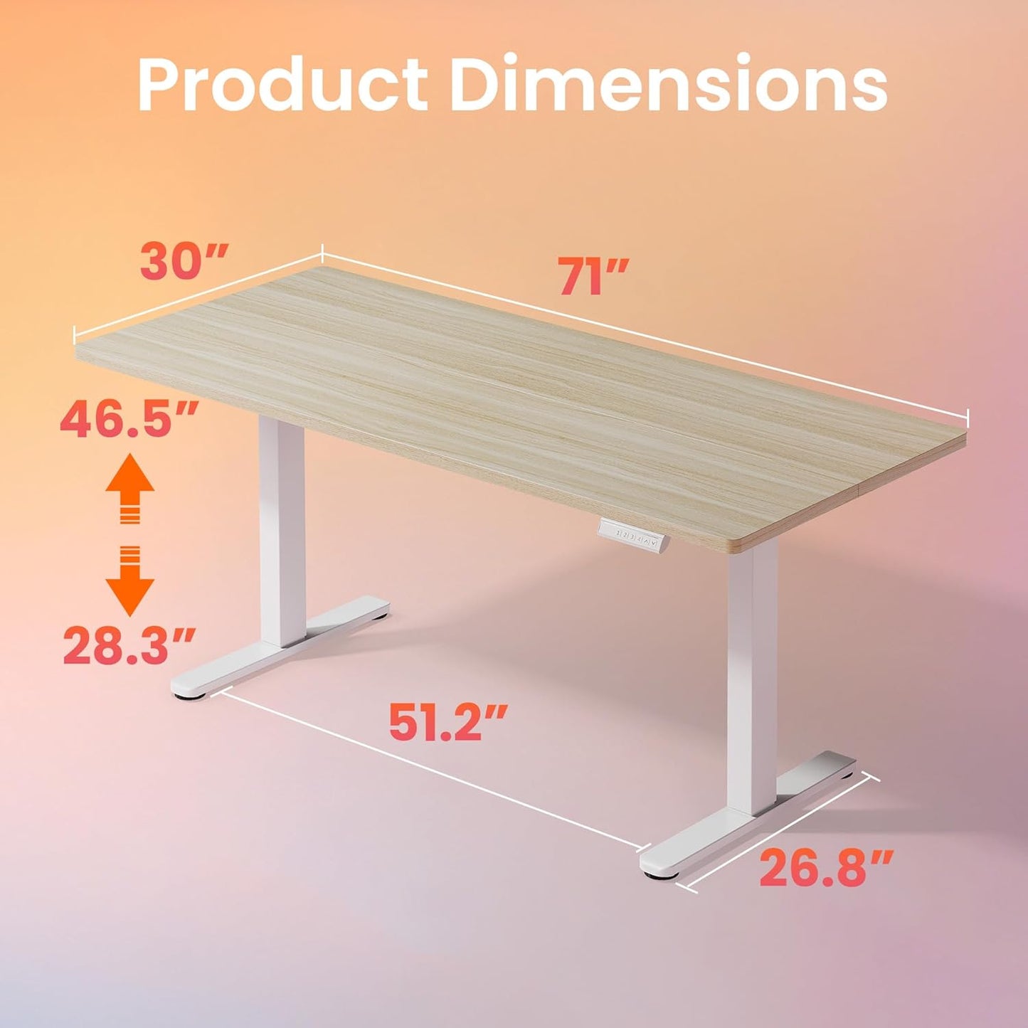 HUANUO 71 x 30 inch Electric Standing Desk Adjustable Height, 4 Memory Height Settings, Sit Stand Up Desk for Home Office & Computer Workstation, LightWalnut