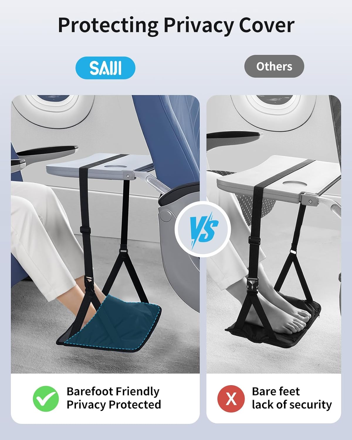 SAIJI Foot Hammock for Plane Travel, Upgraded Airplane Foot Hammock for No Feet or Leg Clashing, Portable Airplane Foot Rest with Warm & Privacy Cover, Long Flight Air Travel Essentials to Relax Feet