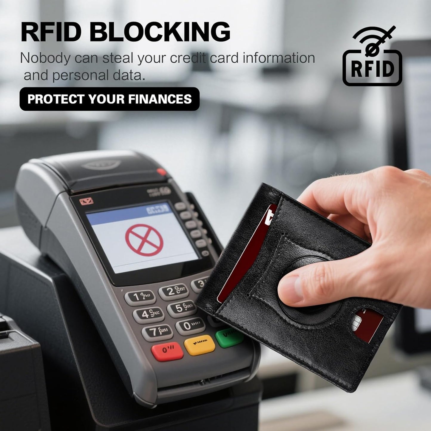 Slim Wallet for Men RFID Blocking Bifold Mens Slim Wallet,Ultra Thin Minimalist Front Pocket Small Compact Mens Leather Wallets,Smart Security Credit Card Holder with 2 ID Window & 1 Money Slot