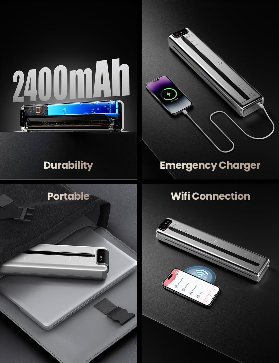 Phomemo Q302 Upgraded Portable Printers Wireless for Business, Ultra-Small Bluetooth Printer for Mobile Printing, 2400mAh Battery can Reverse Charging, 300dpi Inkless Printer Support 8.5X11 US Letter