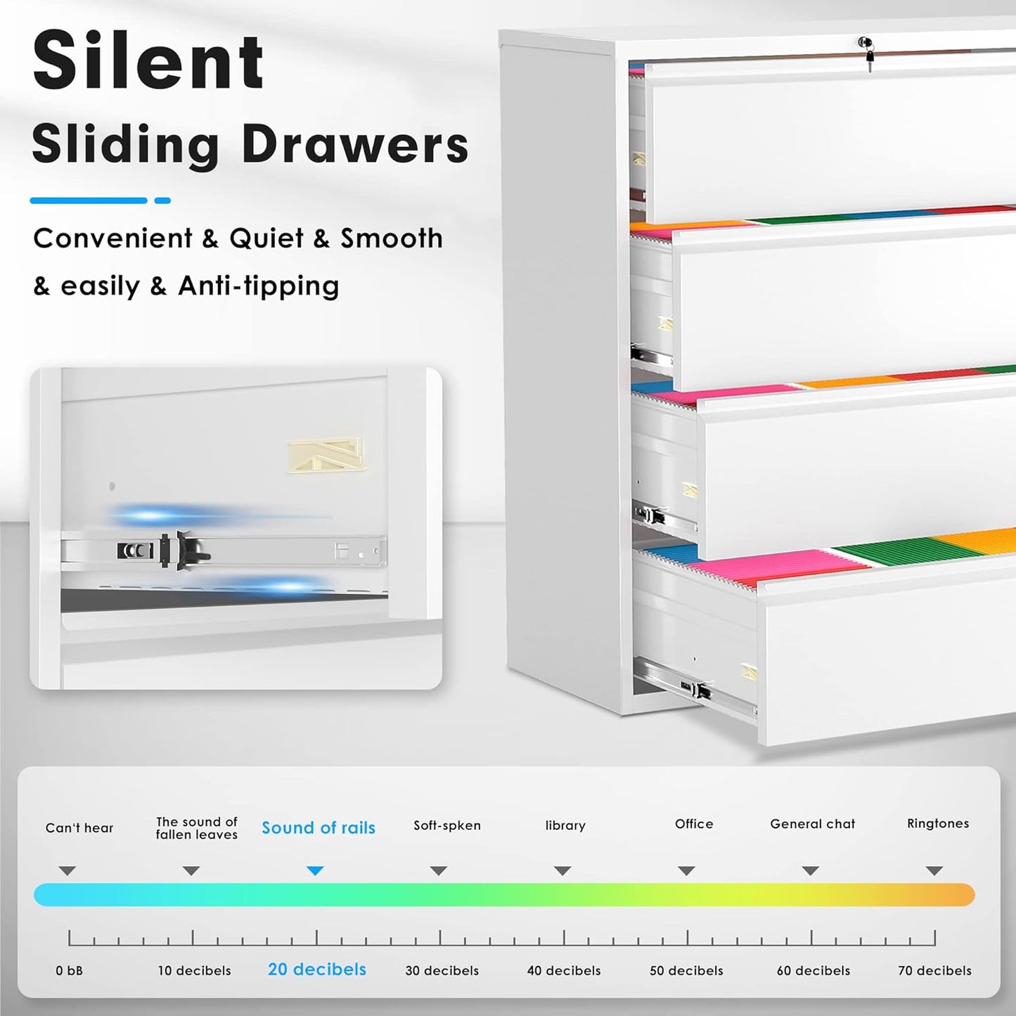 Pataku 4 Drawer File Cabinet with Lock, Metal Lateral File Cabinets for Home Office, Locking Filling Cabinets for Hanging Files Letter/Legal/F4/A4 Size (White)