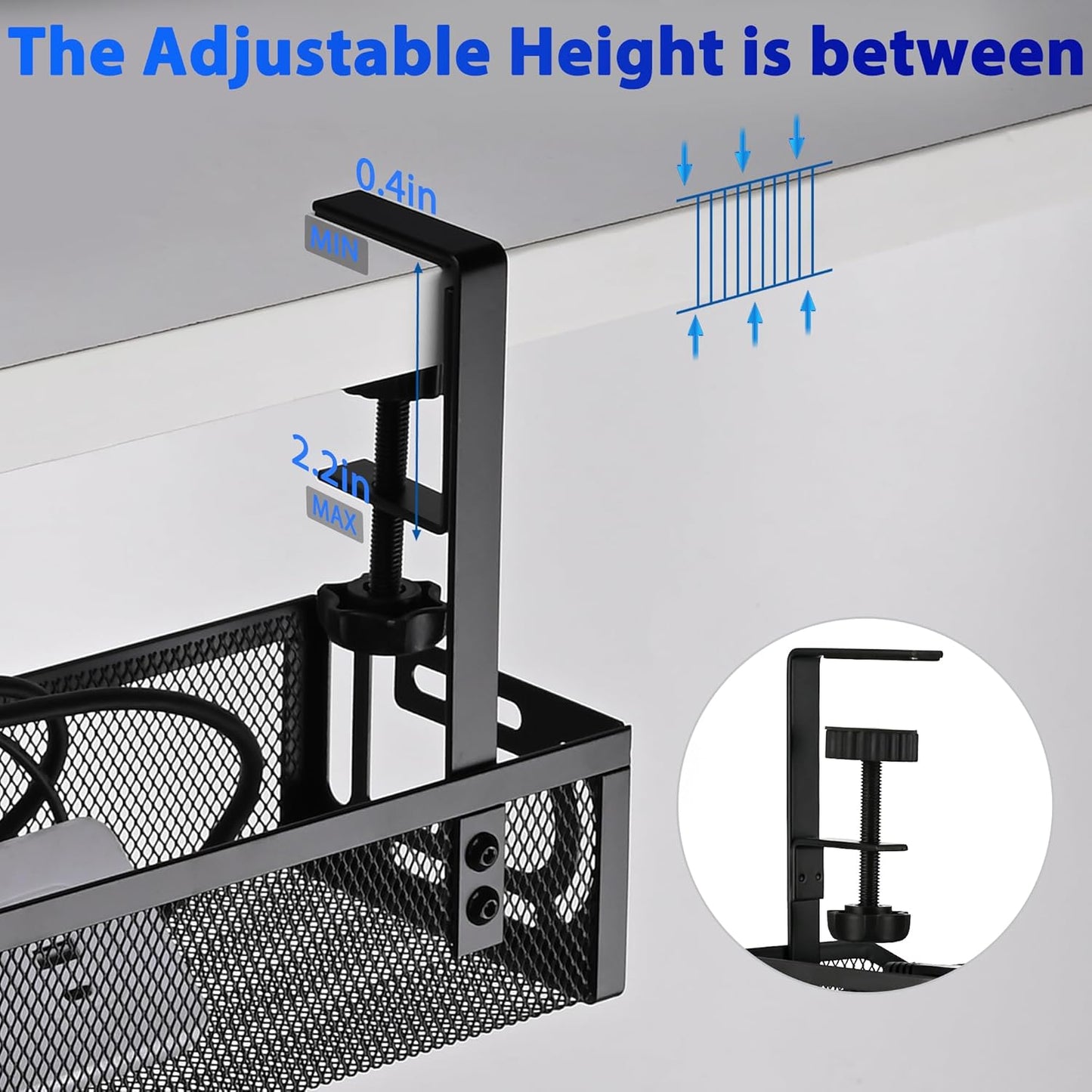 Under Desk Cable Management Tray with No Drill Installation, Power Strip Holder & Wire Organizer Storage Rack for Desk, Office, Home (L-Black)