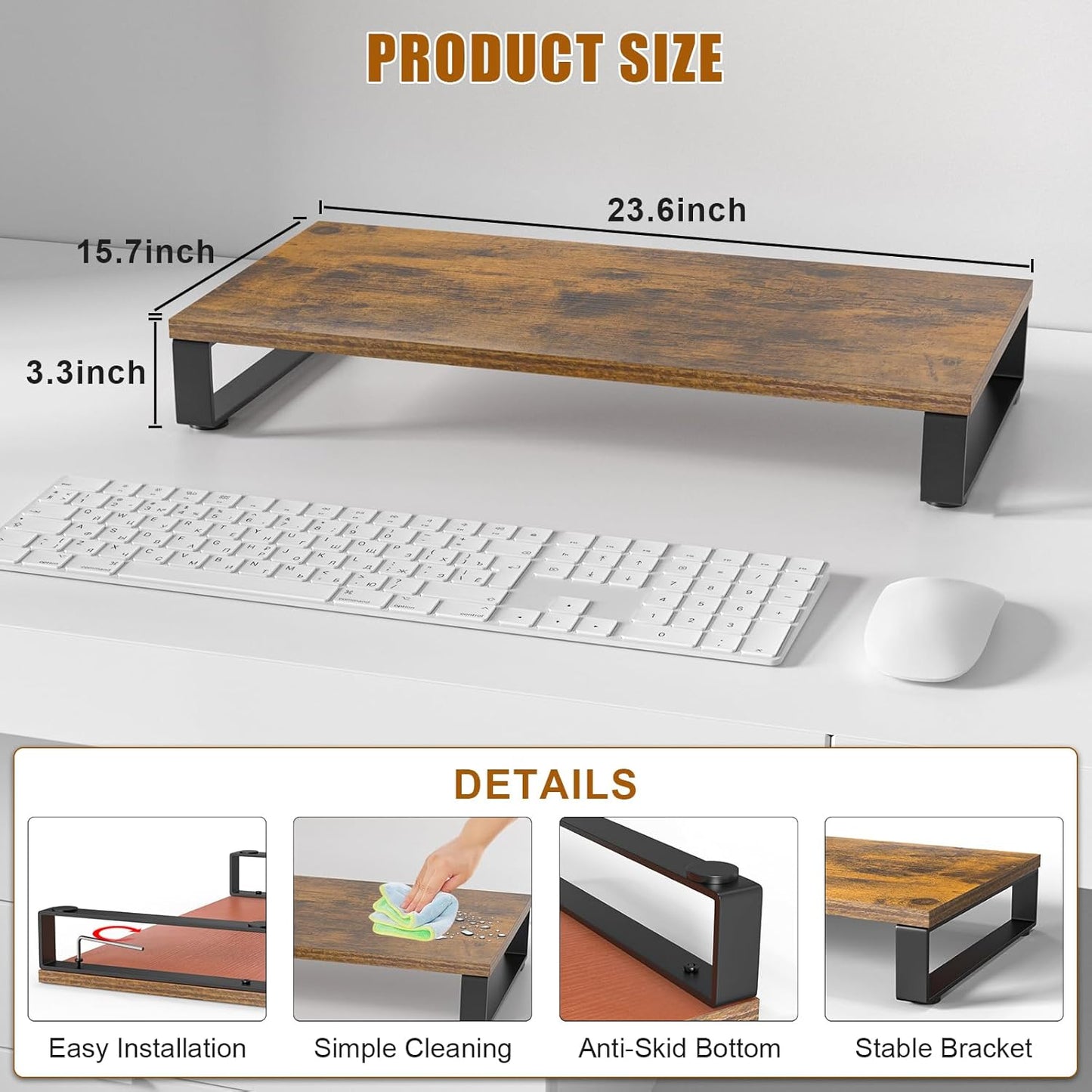 XINYAO Computer Monitor Stand for Desk, 24 inch Ergonomic Desks Riser with Spacious Storage for Laptop, Printer, Accessories