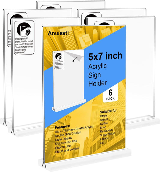 6 Pack Acrylic Sign Holder 5x7 Inches, Clear Small Acrylic Document Holder Frames, Plastic Table Brochure Sign Holder for Office, Events, School, Shop, Trade suppliers
