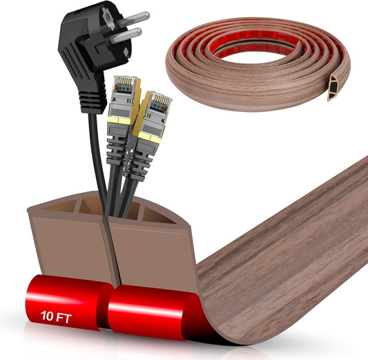 Floor Cord Cover Self Adhesive Cord Hider,10FT Cable Management, Extension Strip Protector for Wires, Prevent Cable Trips for Offices, Gyms, Exhibitions Cavity:0.51"(W) x 0.3"(H) Wood Walnut