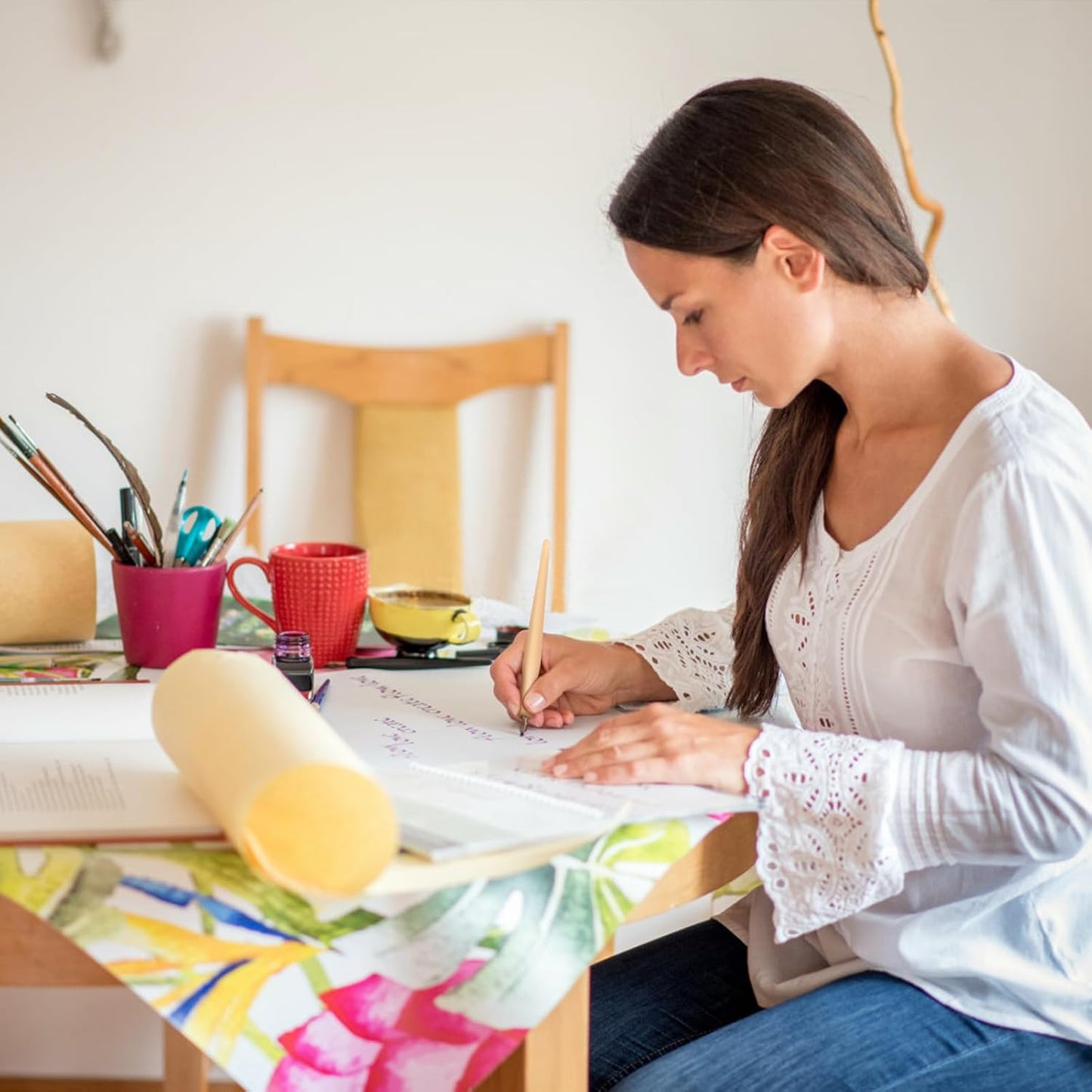 Nib Pen Holder Set, Pack of 10 Comfortable Grip Smoother Comic Dip Wooden Pen Nib Holder for Beginners Professional Art Painting English Calligraphy and Comic Creation(Log Color)