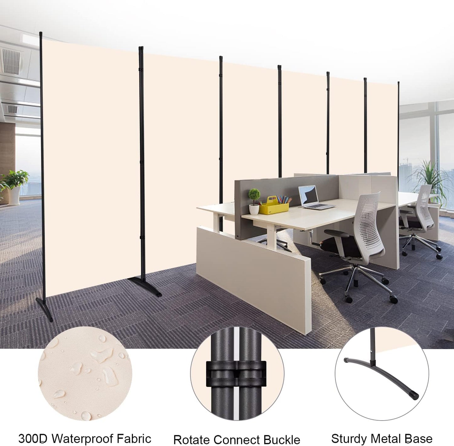 Room Divider 6FT Folding Privacy Screens, Partition Room Dividers w/Freestanding Design, Portable Wall Divider for Room Separtation, Fabric Screen Panel for Home Office Dorm (Beige, 6 Panel)