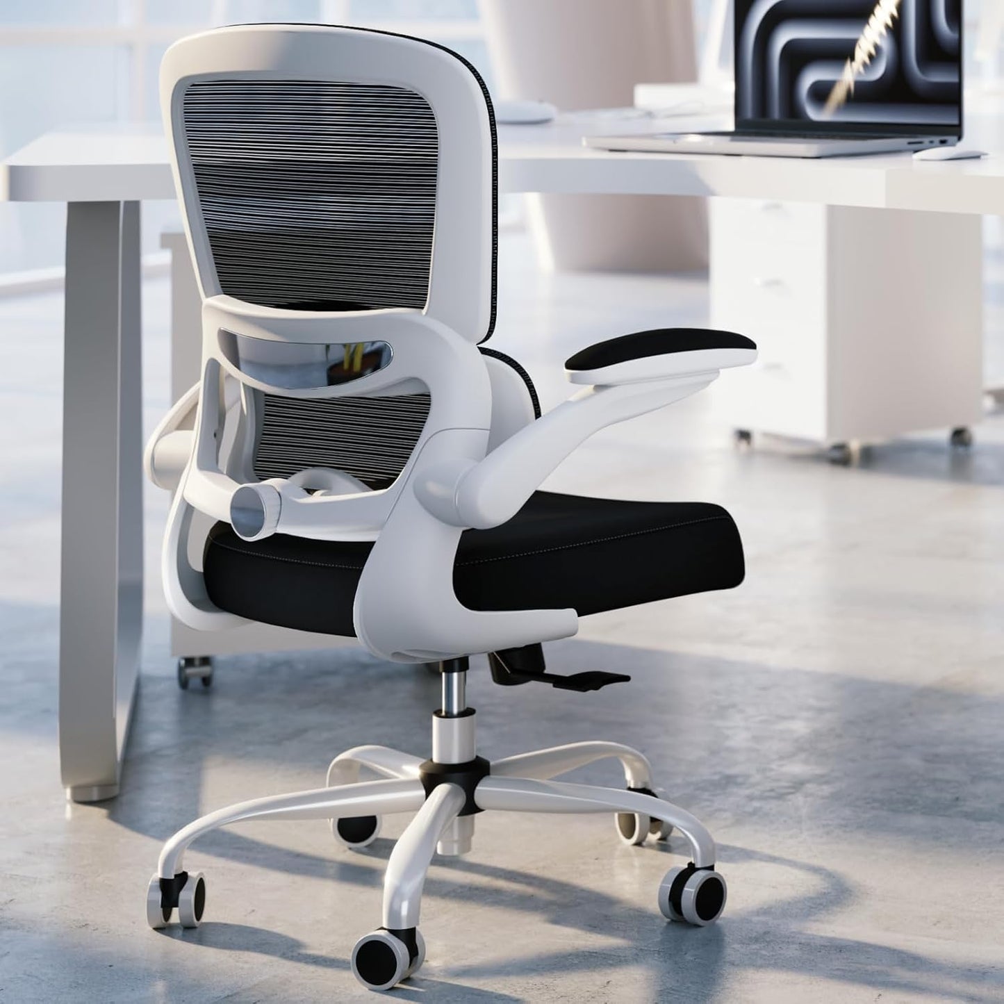 TRALT Office Chair - Ergonomic Desk Chair with Adjustable Lumbar Support, Mesh Computer Chair, Executive Chairs for Home Office Comfortable Lumbar Support (White+Black)