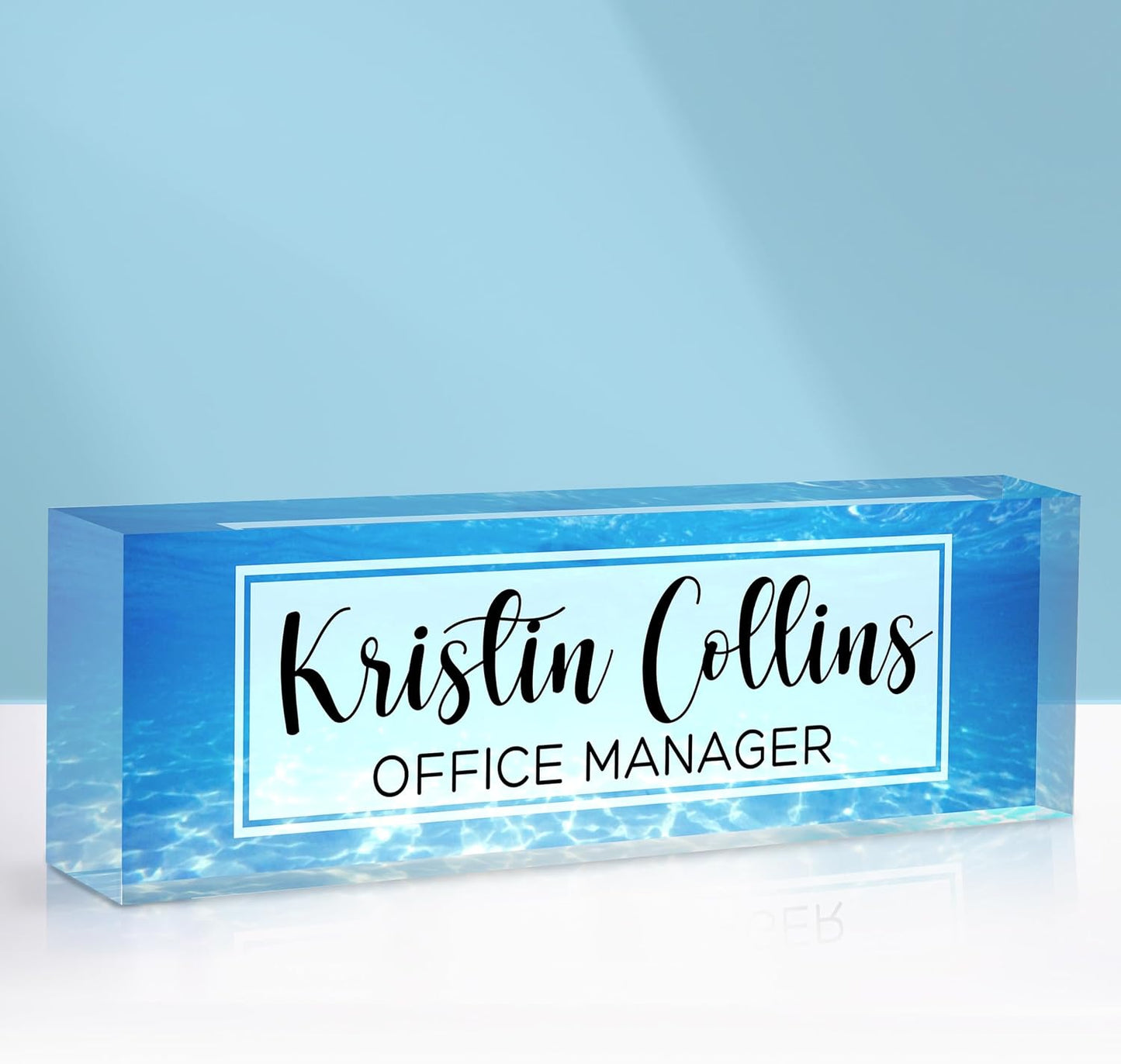 Custom Name Plate for Desk, Acrylic Office Decor For Women Men, Personalized Office Desk Accessories, Teacher Employee Appreciation Gifts For Social Worker Boss Coworkers (Sea)
