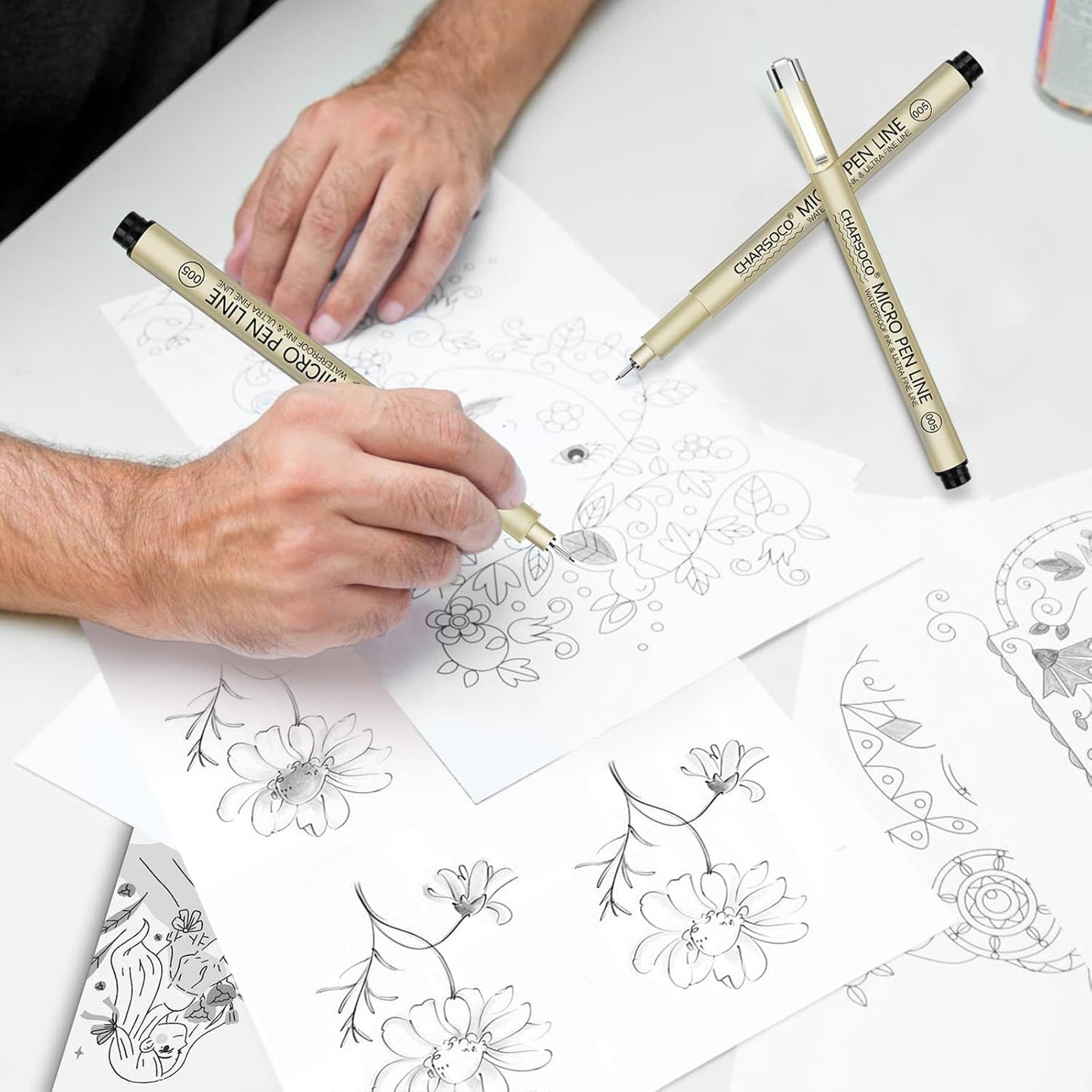 30 Micro Pen, 6 Pack Black Fine Point Pen with Waterproof Archival Ink, 3mm Fineliner Ink Pens for Artist Illustration, Sketching, Anime, Manga, Technical Drawing and Scrapbooking