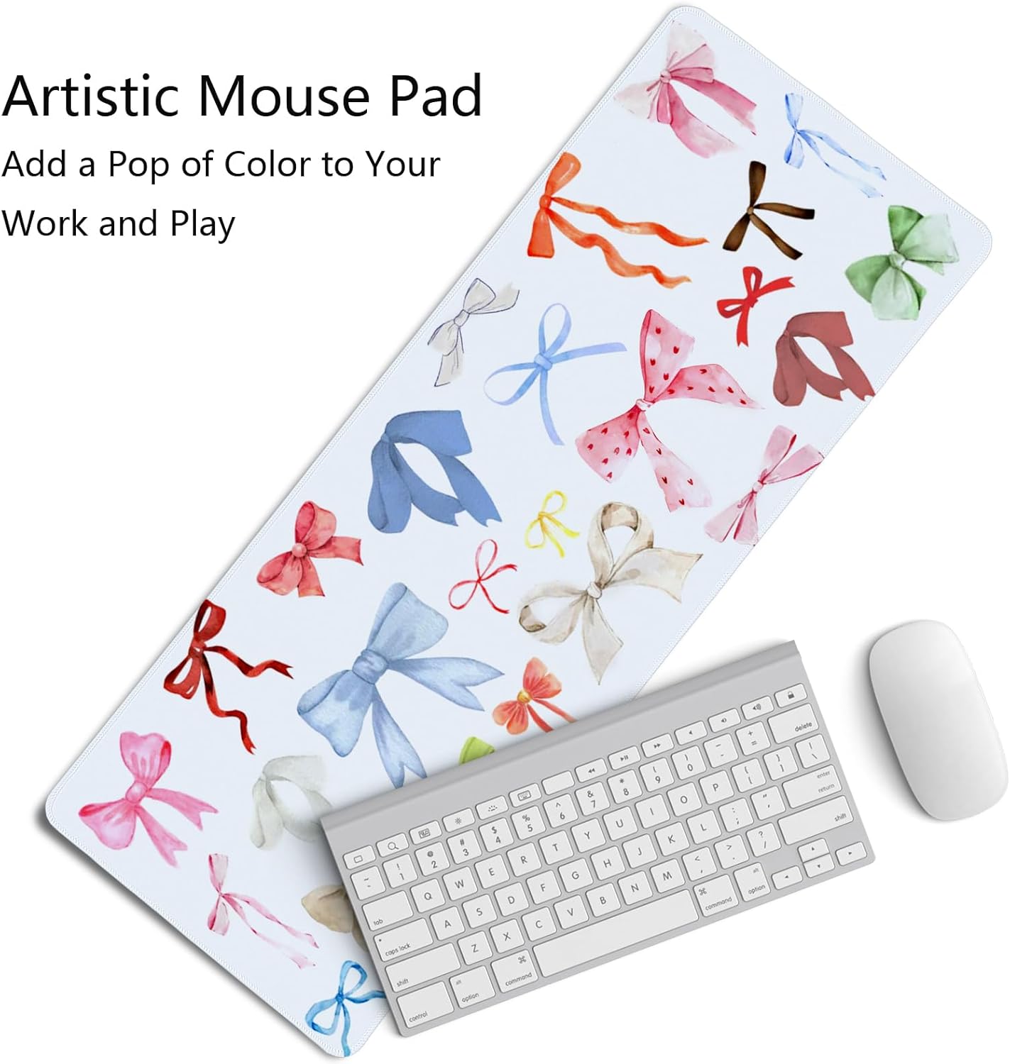 Kawaii Bow Mouse Pad, Girly Coquette Bow XL Large Mouse Pad, Girls Preppy Trendy Laptop Desk Mat for Girly Room Dorm Home Office, Colorful Bows Gifts for Teen Girls,31.5x11.8