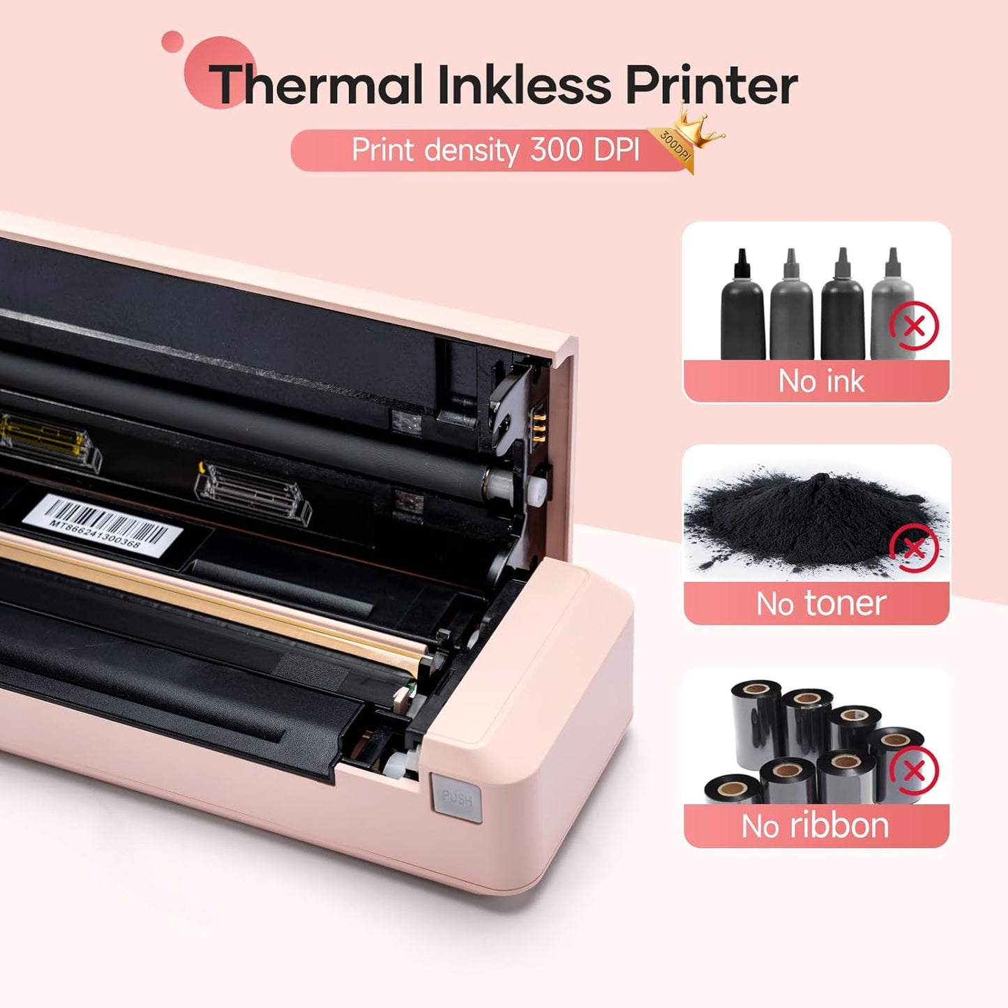 iDPRT Portable Thermal Printer with Case, 300DPI Inkless Mobile Printers for Travel, Home, Office, School, Vehicles, Support 8.5" X 11" US Letter/A4/A5, Wireless Bluetooth Printers, Pink