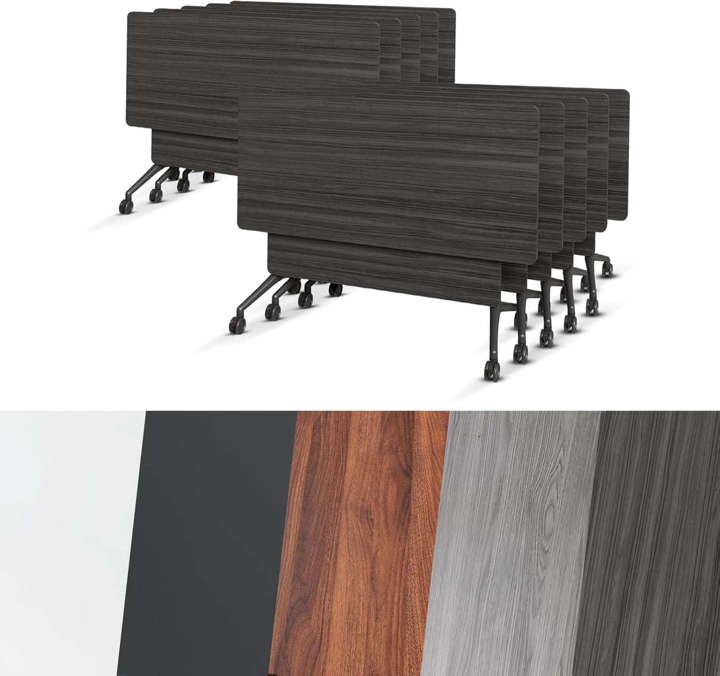 Conference Room Table, Folding Conference Tables,Thicken Grey Tabletop,Flip Top Wooden Seminar Meeting Room Table for Conference Room Offices (10, BlackWoodGrain, 47.2“)