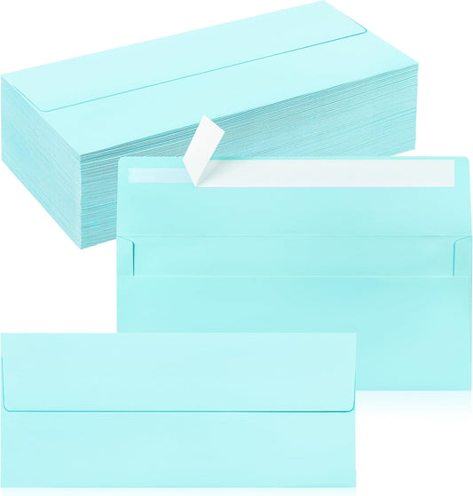 100 Pack #10 Business Envelopes, Self Seal Standard Light Blue Envelopes for Secure Business & Legal Mailing, Office, Checks, Letter, Invoices, 4 1/8 x 9 1/2 Inches